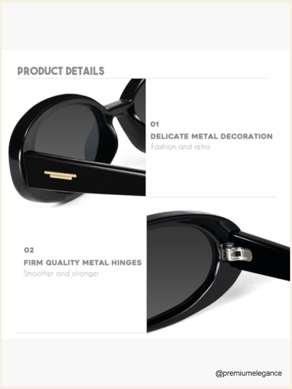 Retro Tiny Oval Sunglasses with Thick Frame for Small Faces - Polycarbonate UV - Picture 5 of 7
